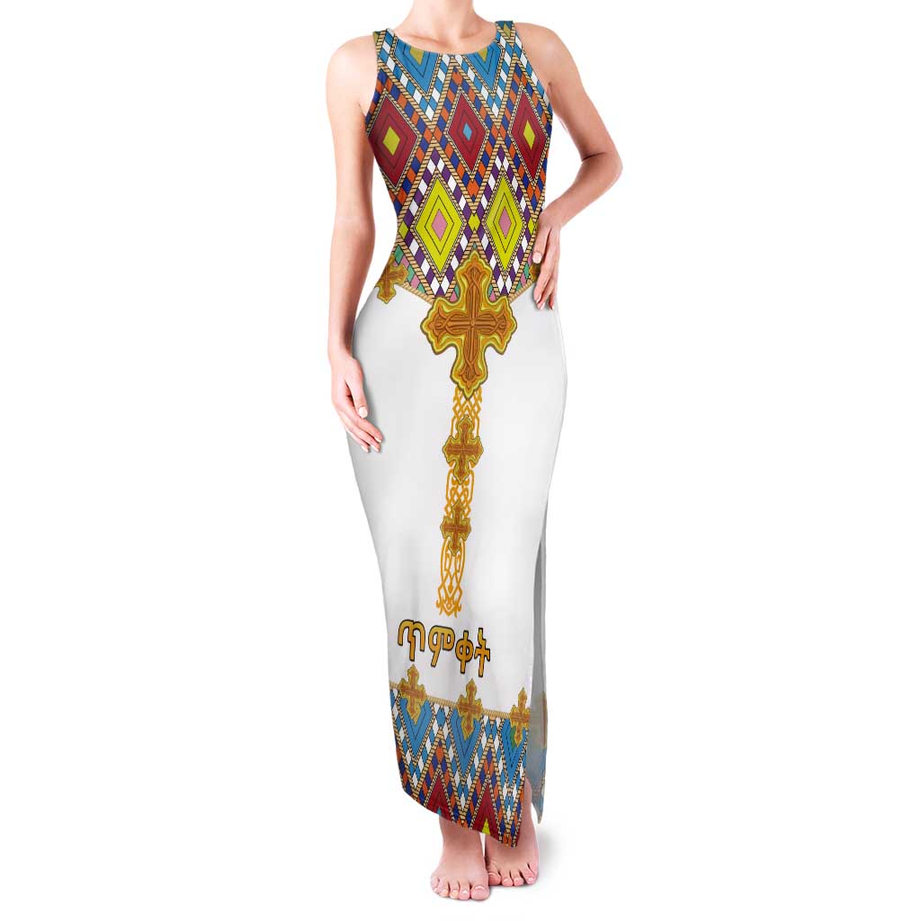 Ethiopian Epiphany Tank Maxi Dress Cross Mix Tilet Pattern - Wonder Print Shop