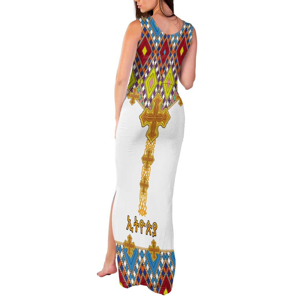 Ethiopian Epiphany Tank Maxi Dress Cross Mix Tilet Pattern - Wonder Print Shop