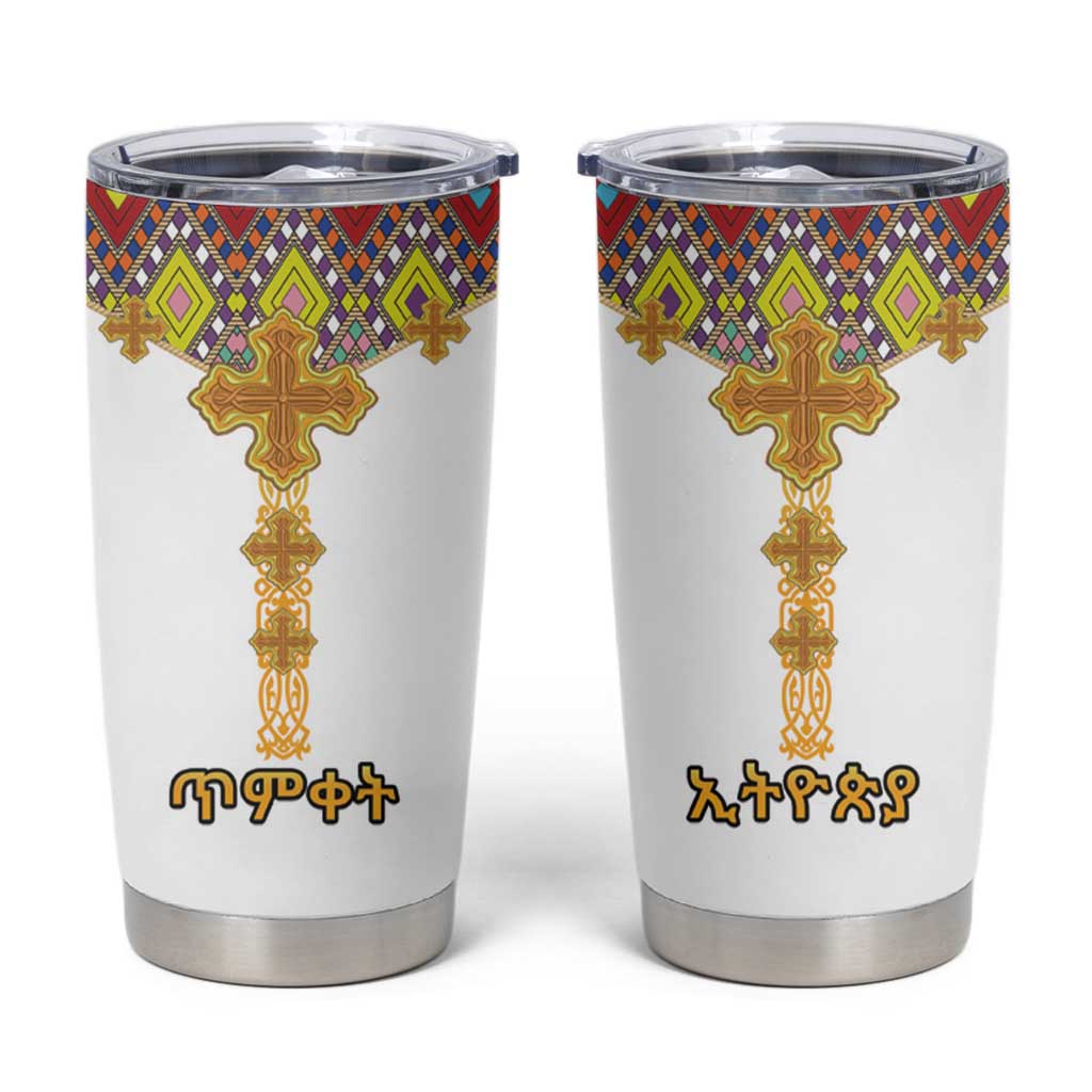 Ethiopian Epiphany Tumbler Cup Cross Mix Tilet Pattern - Wonder Print Shop