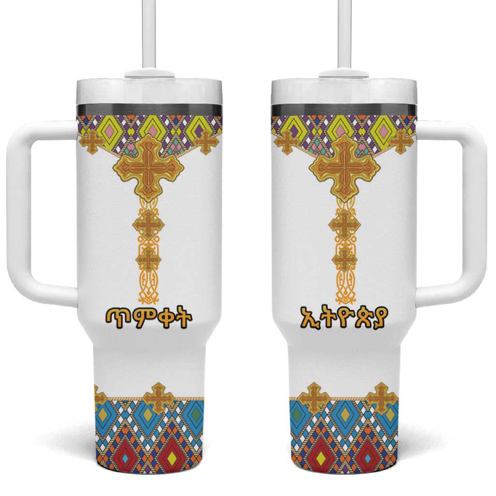 Ethiopian Epiphany Tumbler With Handle Cross Mix Tilet Pattern - Wonder Print Shop