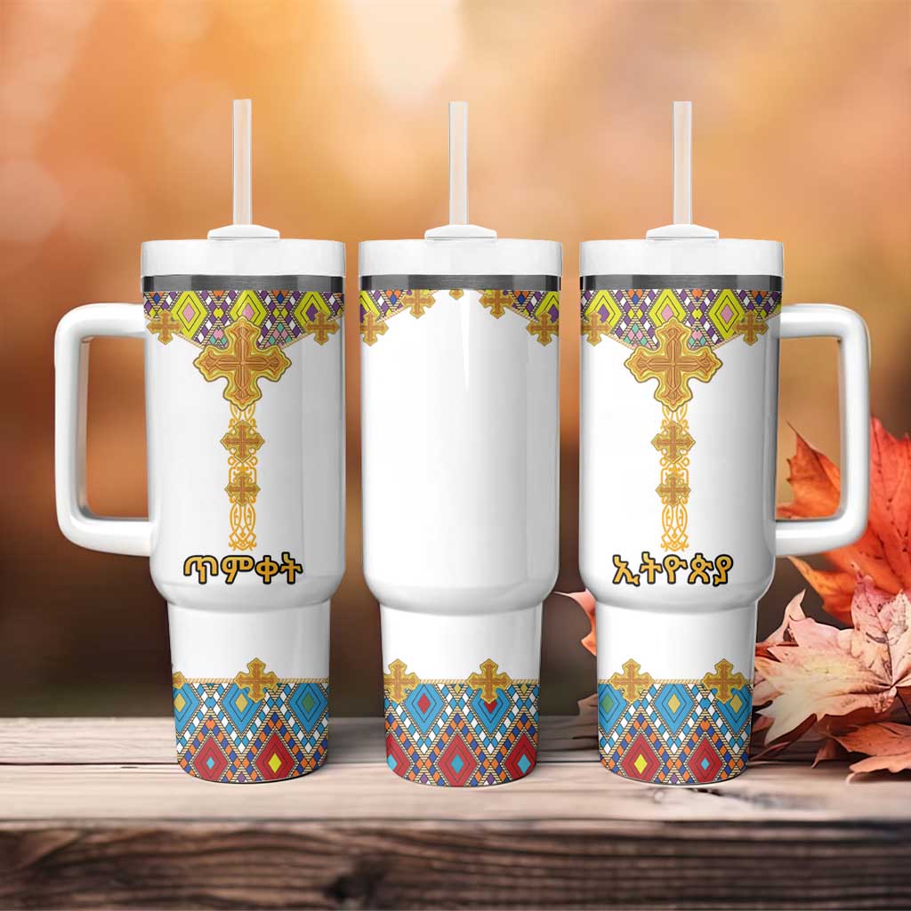 Ethiopian Epiphany Tumbler With Handle Cross Mix Tilet Pattern - Wonder Print Shop
