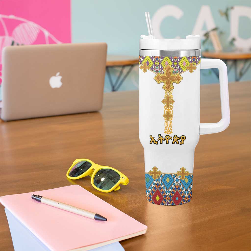 Ethiopian Epiphany Tumbler With Handle Cross Mix Tilet Pattern - Wonder Print Shop