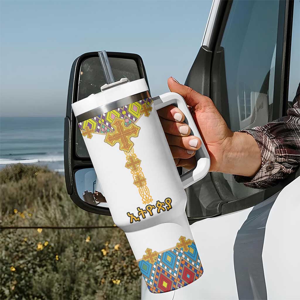 Ethiopian Epiphany Tumbler With Handle Cross Mix Tilet Pattern - Wonder Print Shop