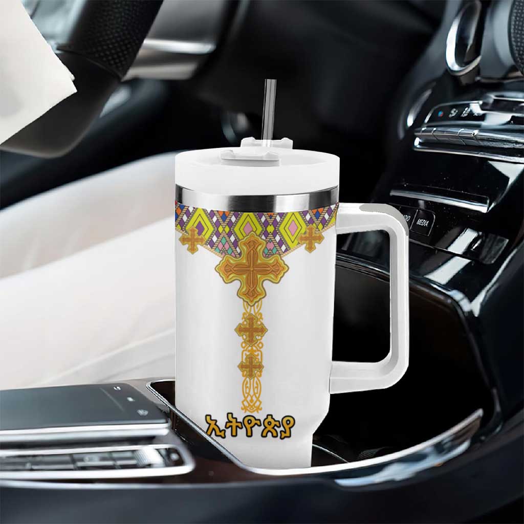 Ethiopian Epiphany Tumbler With Handle Cross Mix Tilet Pattern - Wonder Print Shop