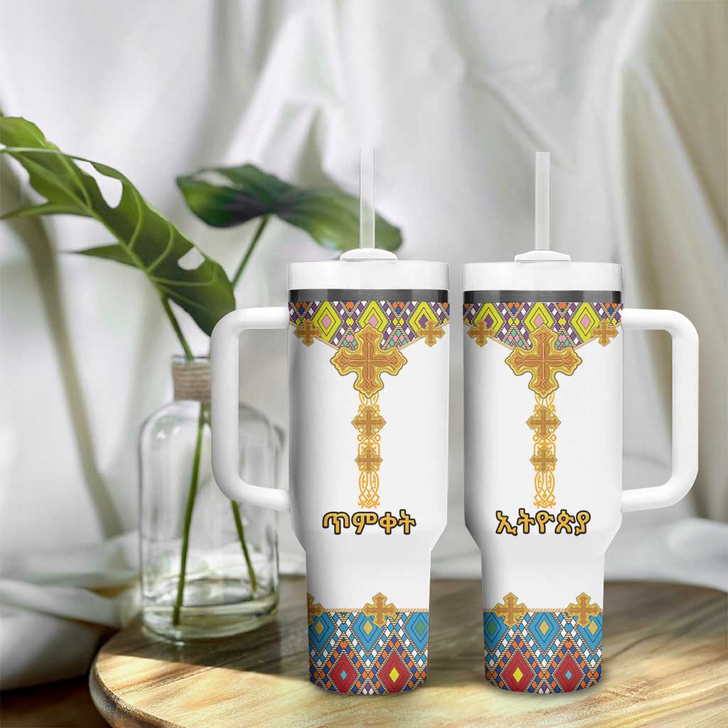 Ethiopian Epiphany Tumbler With Handle Cross Mix Tilet Pattern - Wonder Print Shop