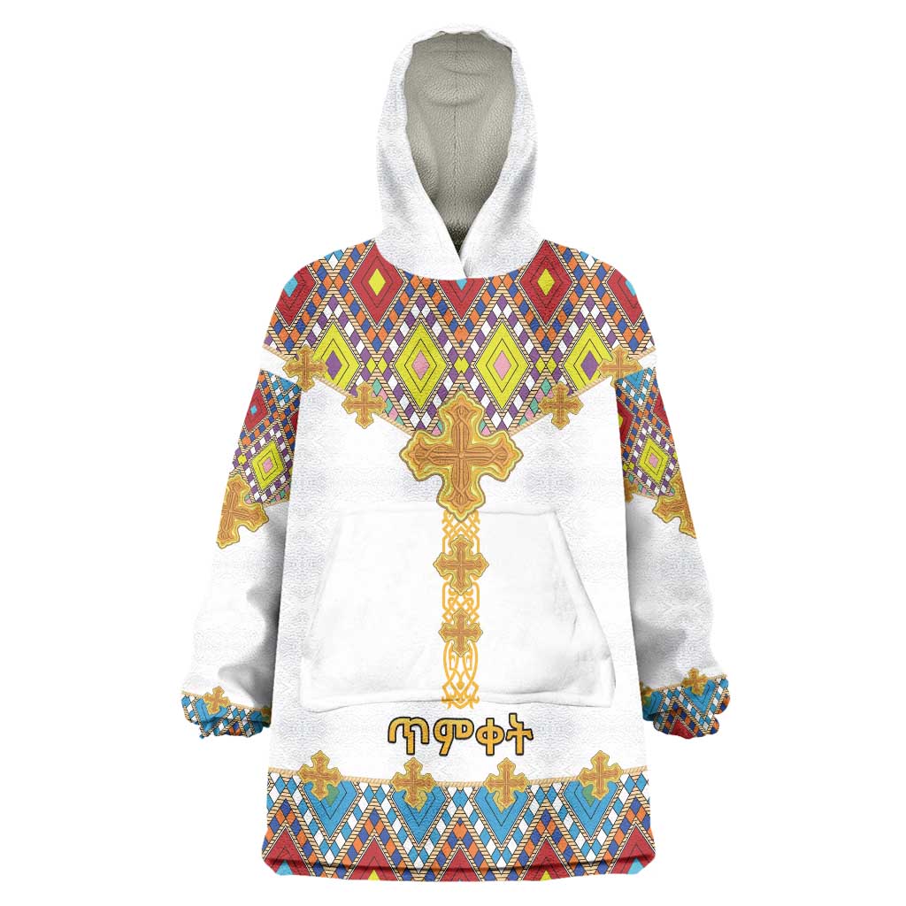 Ethiopian Epiphany Wearable Blanket Hoodie Cross Mix Tilet Pattern - Wonder Print Shop