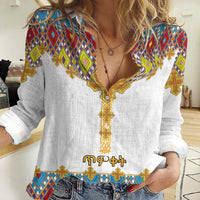 Ethiopian Epiphany Women Casual Shirt Cross Mix Tilet Pattern - Wonder Print Shop