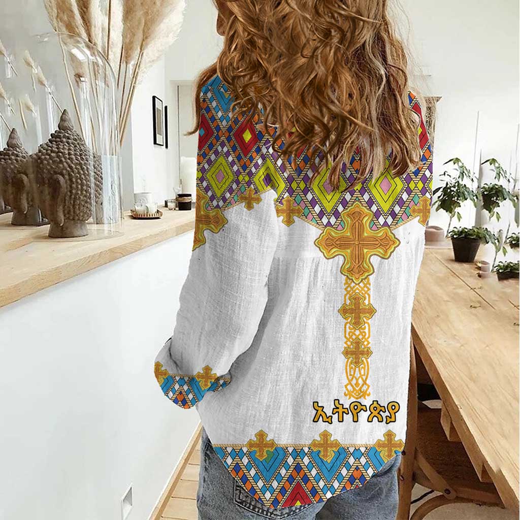 Ethiopian Epiphany Women Casual Shirt Cross Mix Tilet Pattern - Wonder Print Shop