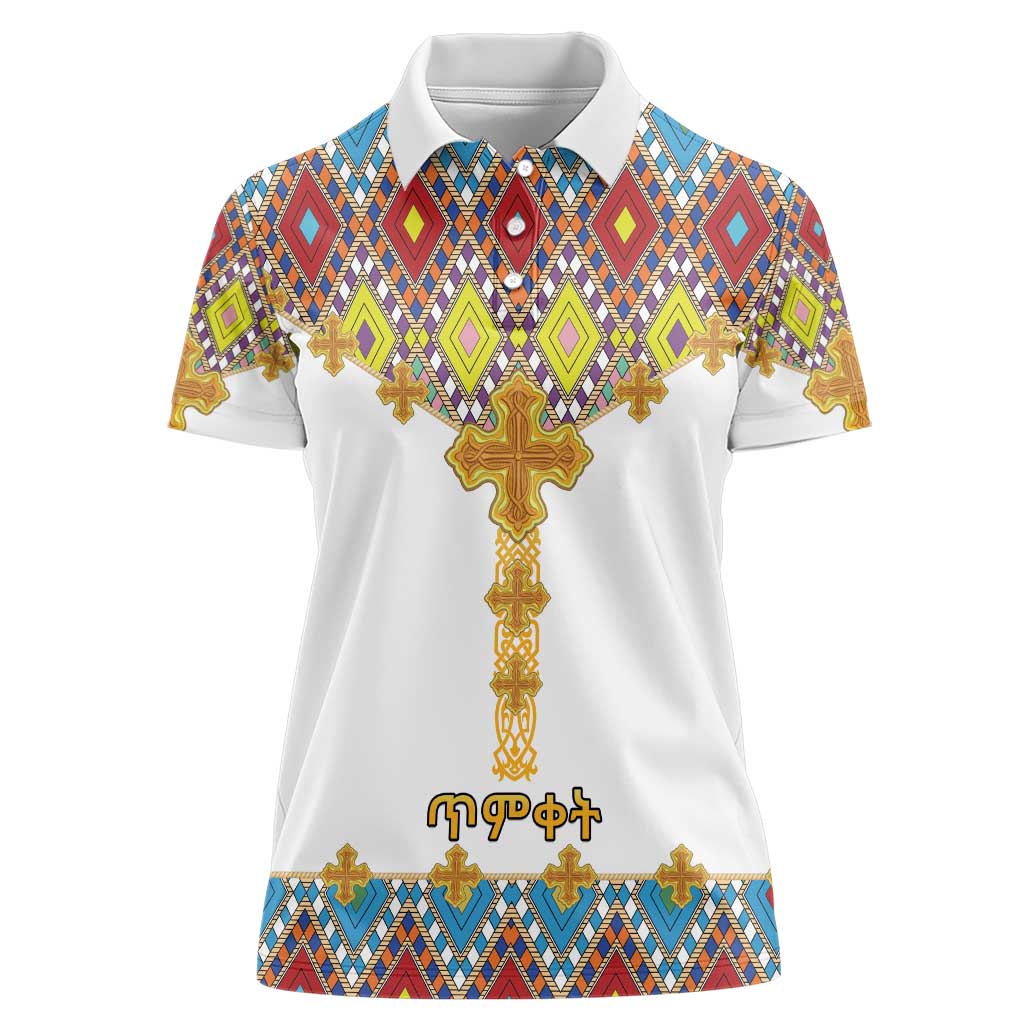 Ethiopian Epiphany Women Polo Shirt Cross Mix Tilet Pattern - Wonder Print Shop
