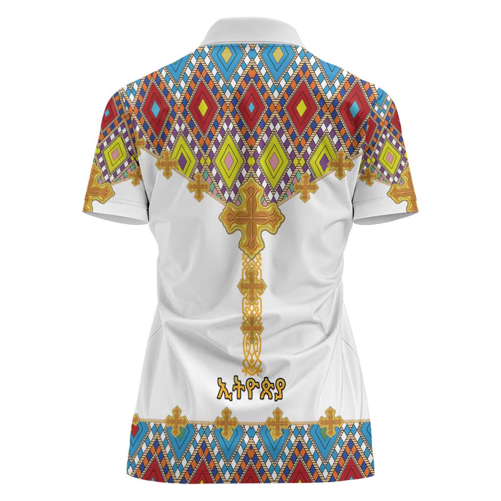 Ethiopian Epiphany Women Polo Shirt Cross Mix Tilet Pattern - Wonder Print Shop