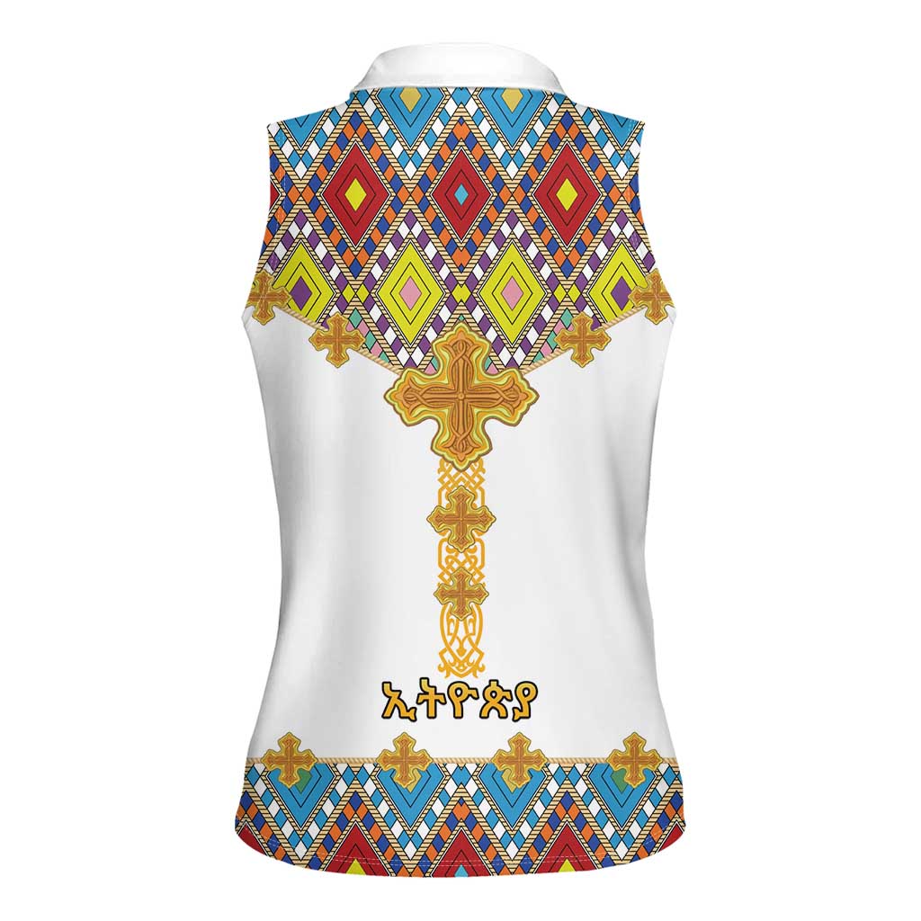 Ethiopian Epiphany Women Sleeveless Polo Shirt Cross Mix Tilet Pattern - Wonder Print Shop