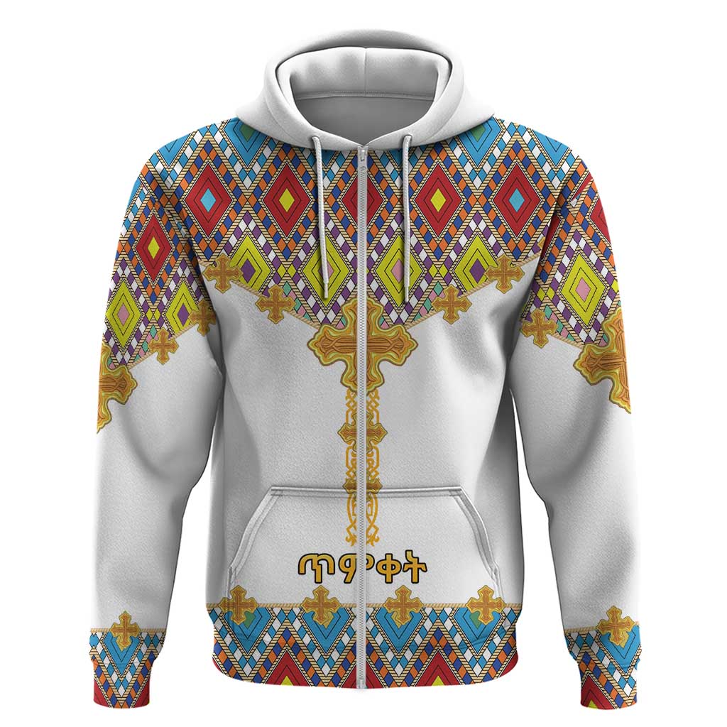 Ethiopian Epiphany Zip Hoodie Cross Mix Tilet Pattern - Wonder Print Shop