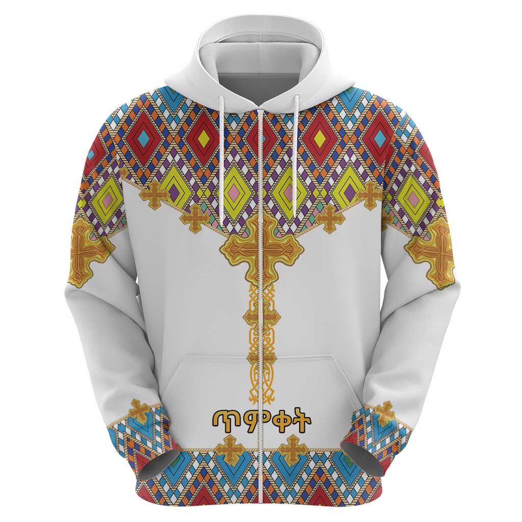 Ethiopian Epiphany Zip Hoodie Cross Mix Tilet Pattern - Wonder Print Shop