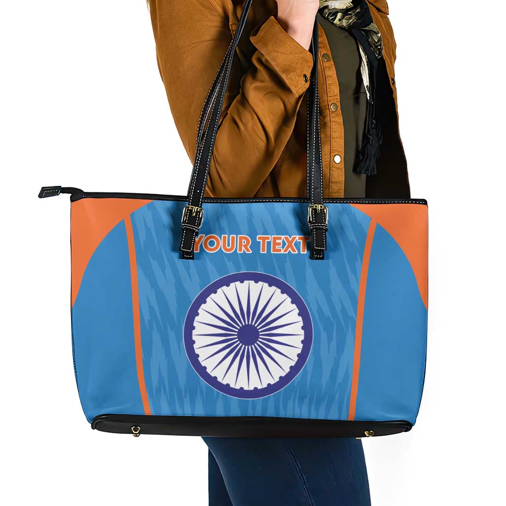 Custom India Cricket Leather Tote Bag Go Men in Blue - Wonder Print Shop