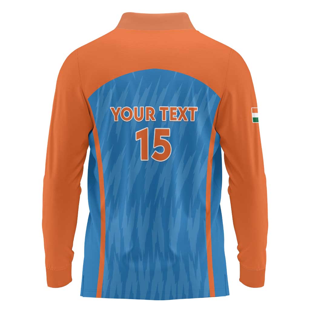 Custom India Cricket Long Sleeve Polo Shirt Go Men in Blue - Wonder Print Shop