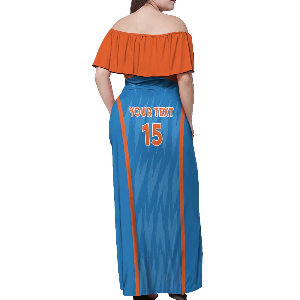 Custom India Cricket Off Shoulder Maxi Dress Go Men in Blue - Wonder Print Shop