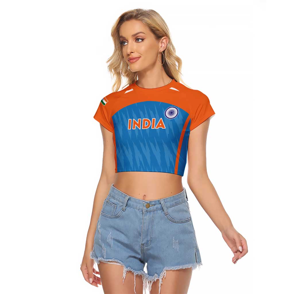 Custom India Cricket Raglan Cropped T Shirt Go Men in Blue - Wonder Print Shop