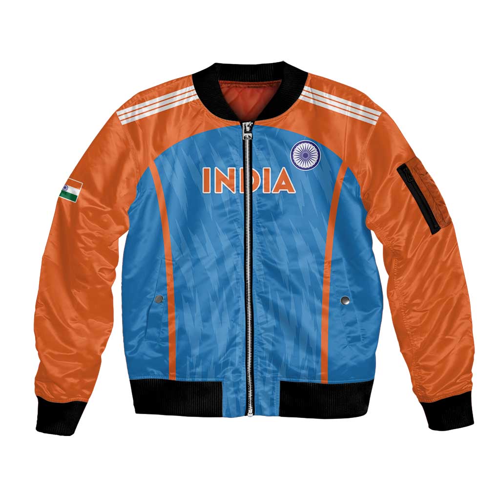 Custom India Cricket Sleeve Zip Bomber Jacket Go Men in Blue - Wonder Print Shop