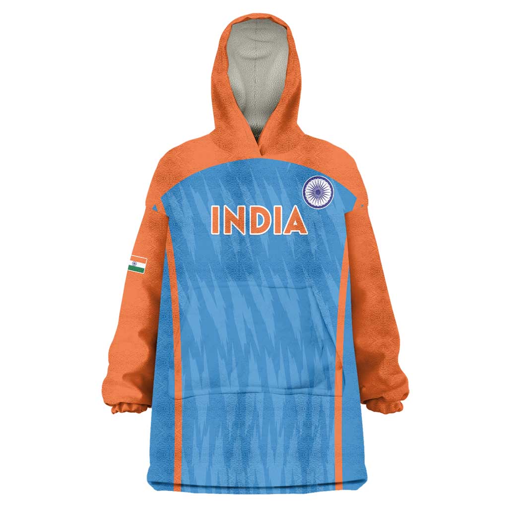 Custom India Cricket Wearable Blanket Hoodie Go Men in Blue - Wonder Print Shop