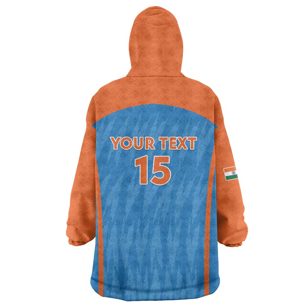 Custom India Cricket Wearable Blanket Hoodie Go Men in Blue - Wonder Print Shop