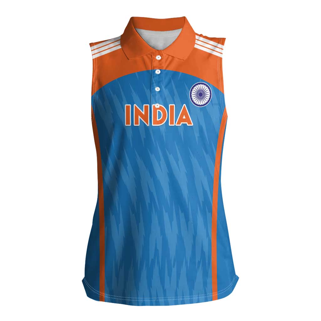 Custom India Cricket Women Sleeveless Polo Shirt Go Men in Blue - Wonder Print Shop