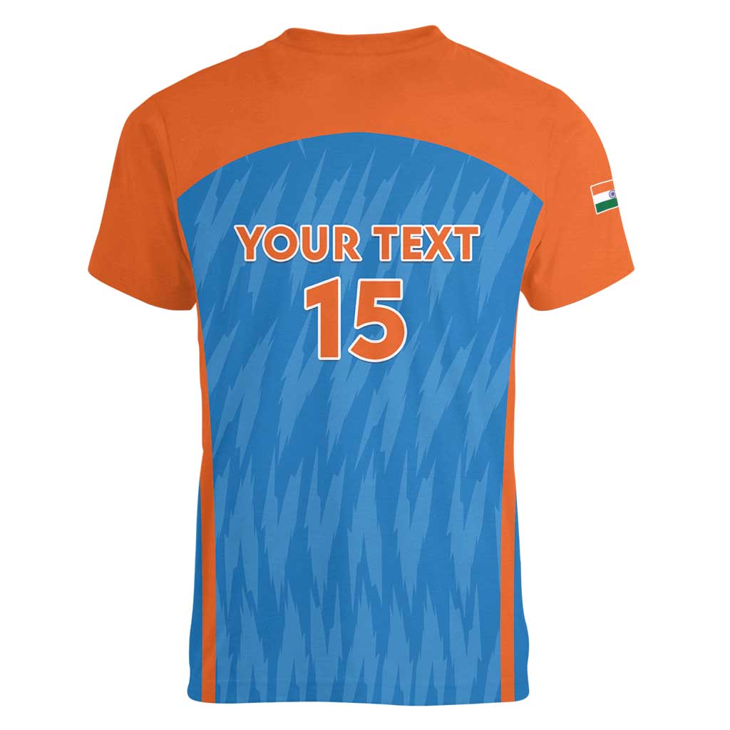 Custom India Cricket Women V-Neck T-Shirt Go Men in Blue - Wonder Print Shop