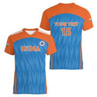Custom India Cricket Women V-Neck T-Shirt Go Men in Blue - Wonder Print Shop
