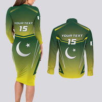 Custom Pakistan Cricket Couples Matching Long Sleeve Bodycon Dress and Long Sleeve Button Shirt Go Shaheens - Wonder Print Shop