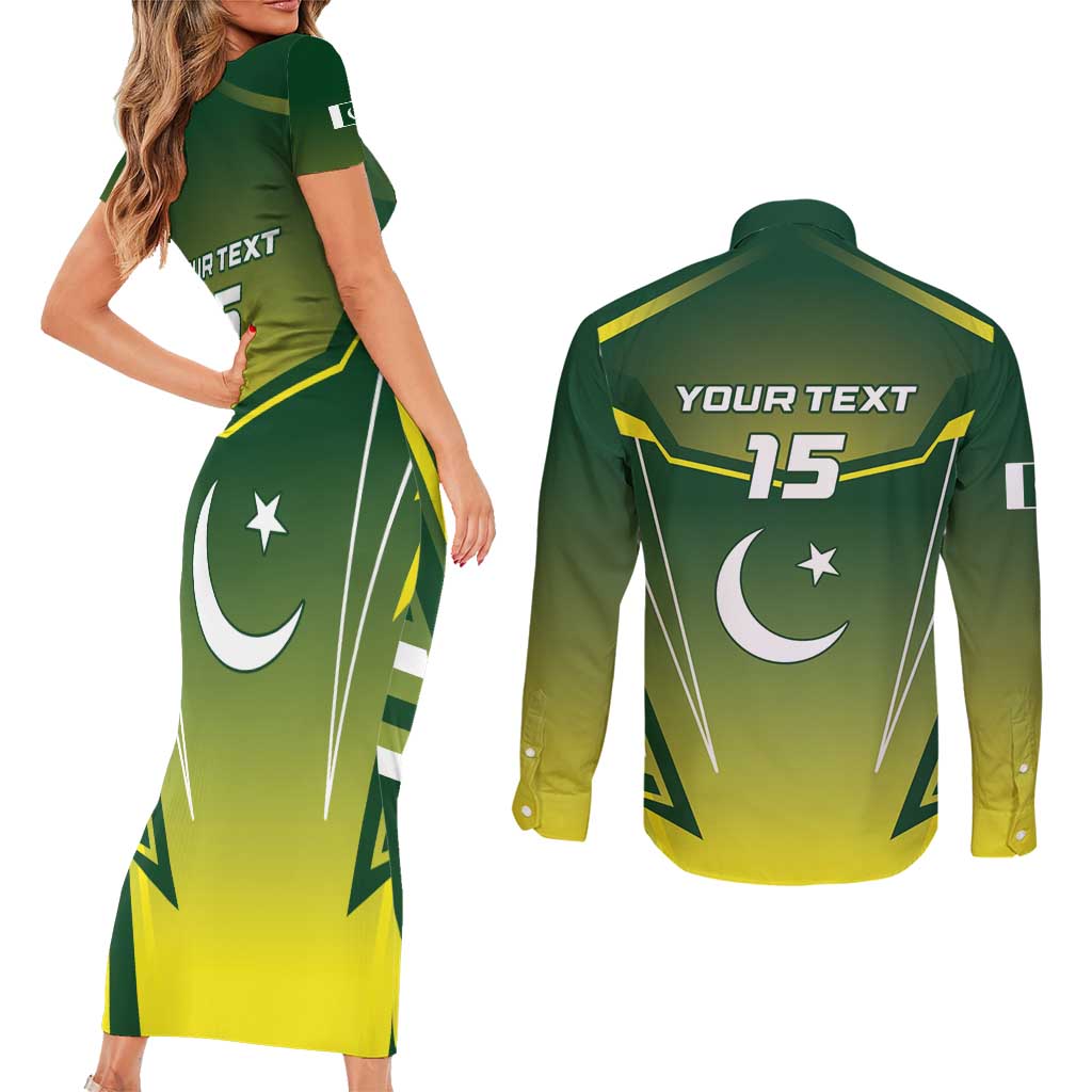 Custom Pakistan Cricket Couples Matching Short Sleeve Bodycon Dress and Long Sleeve Button Shirt Go Shaheens - Wonder Print Shop