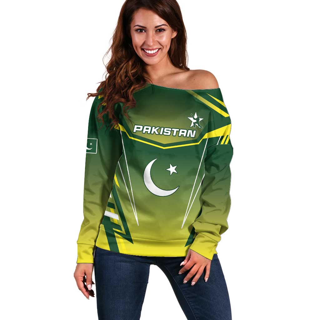 Custom Pakistan Cricket Off Shoulder Sweater Go Shaheens - Wonder Print Shop