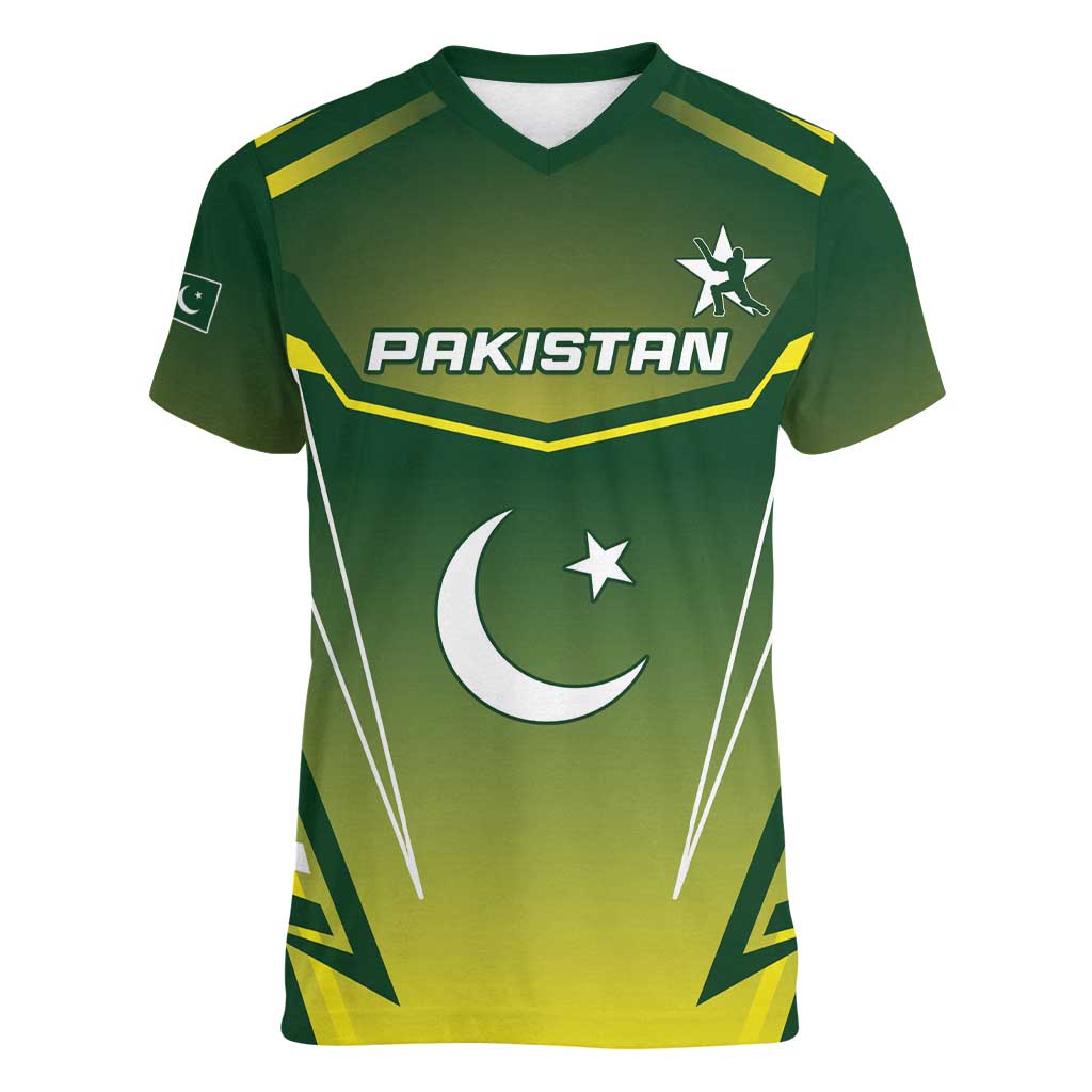 Custom Pakistan Cricket Women V-Neck T-Shirt Go Shaheens - Wonder Print Shop