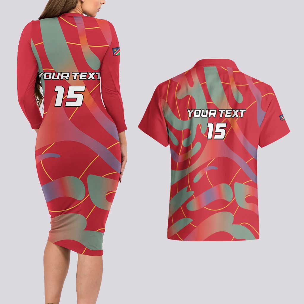 Custom Namibia Football Couples Matching Long Sleeve Bodycon Dress and Hawaiian Shirt Go Namibia Warriors - Wonder Print Shop