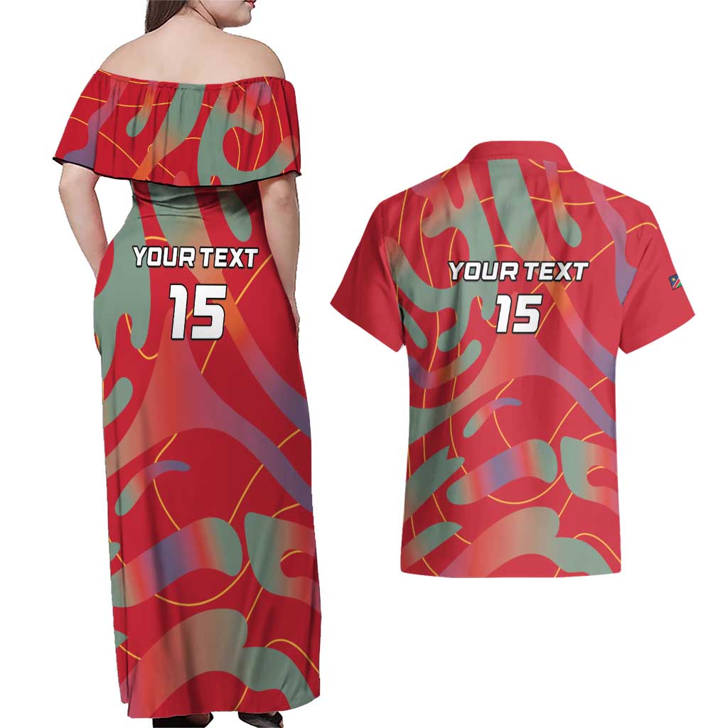 Custom Namibia Football Couples Matching Off Shoulder Maxi Dress and Hawaiian Shirt Go Namibia Warriors - Wonder Print Shop