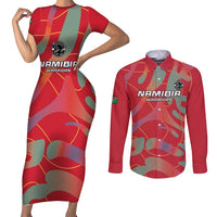 Custom Namibia Football Couples Matching Short Sleeve Bodycon Dress and Long Sleeve Button Shirt Go Namibia Warriors - Wonder Print Shop