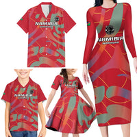 Custom Namibia Football Family Matching Long Sleeve Bodycon Dress and Hawaiian Shirt Go Namibia Warriors - Wonder Print Shop