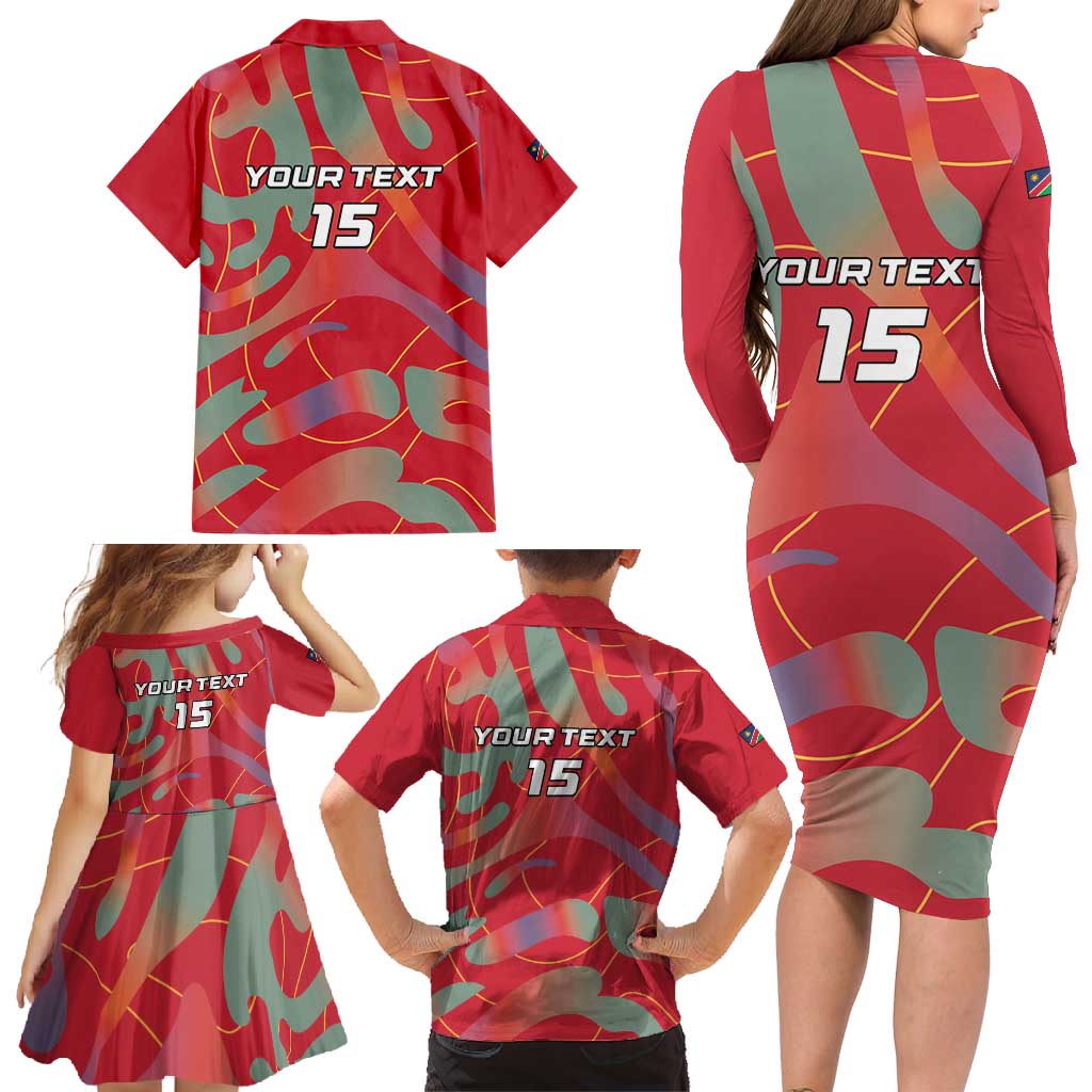 Custom Namibia Football Family Matching Long Sleeve Bodycon Dress and Hawaiian Shirt Go Namibia Warriors - Wonder Print Shop
