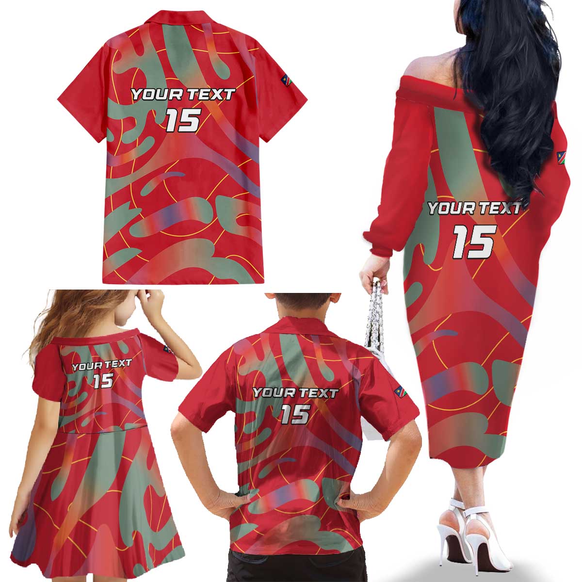 Custom Namibia Football Family Matching Off The Shoulder Long Sleeve Dress and Hawaiian Shirt Go Namibia Warriors - Wonder Print Shop