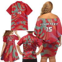 Custom Namibia Football Family Matching Off Shoulder Short Dress and Hawaiian Shirt Go Namibia Warriors - Wonder Print Shop