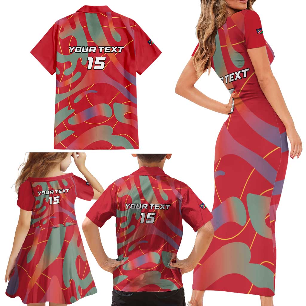 Custom Namibia Football Family Matching Short Sleeve Bodycon Dress and Hawaiian Shirt Go Namibia Warriors - Wonder Print Shop