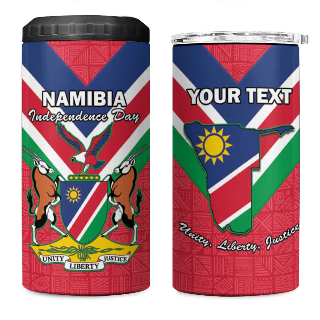 Personalised Namibia Independence Day 4 in 1 Can Cooler Tumbler Coat Of Arms With Flag Map - Wonder Print Shop
