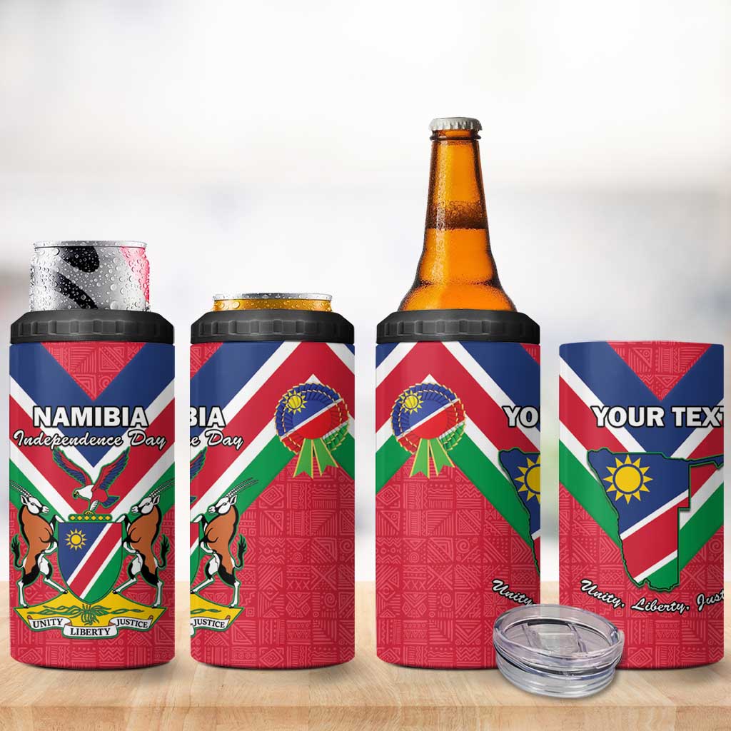Personalised Namibia Independence Day 4 in 1 Can Cooler Tumbler Coat Of Arms With Flag Map - Wonder Print Shop
