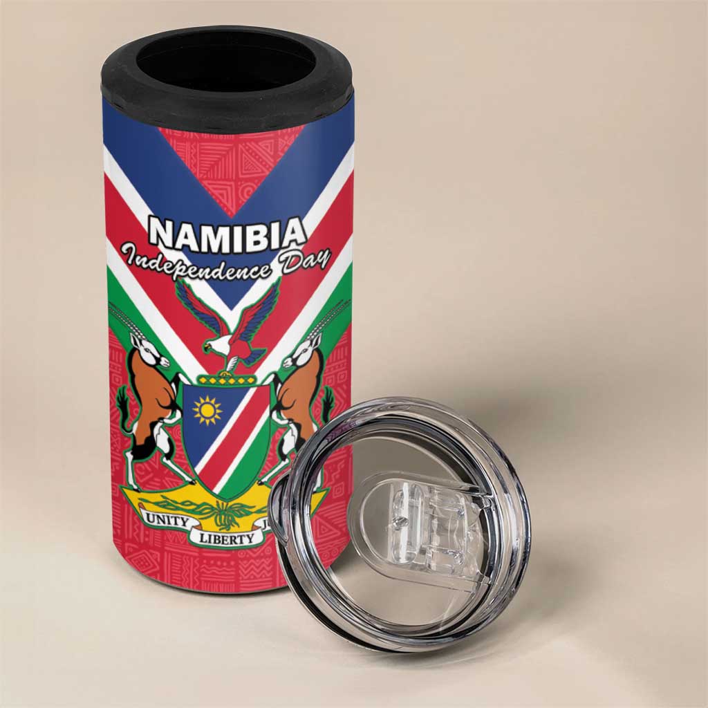 Personalised Namibia Independence Day 4 in 1 Can Cooler Tumbler Coat Of Arms With Flag Map - Wonder Print Shop