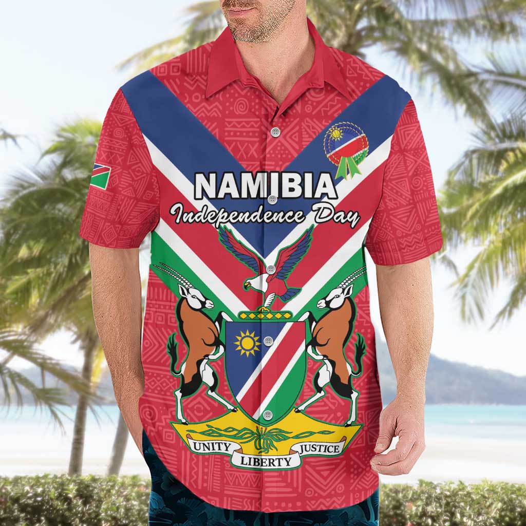 Personalised Namibia Independence Day Hawaiian Shirt Coat Of Arms With Flag Map - Wonder Print Shop
