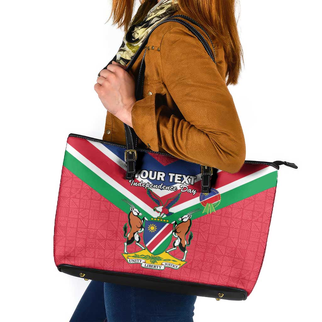 Personalised Namibia Independence Day Leather Tote Bag Coat Of Arms With Flag Map - Wonder Print Shop