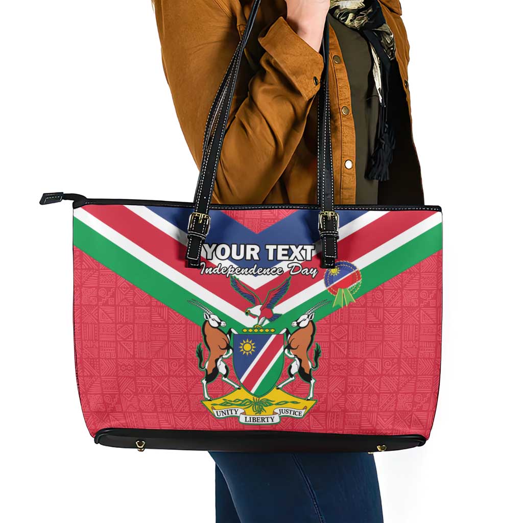 Personalised Namibia Independence Day Leather Tote Bag Coat Of Arms With Flag Map - Wonder Print Shop