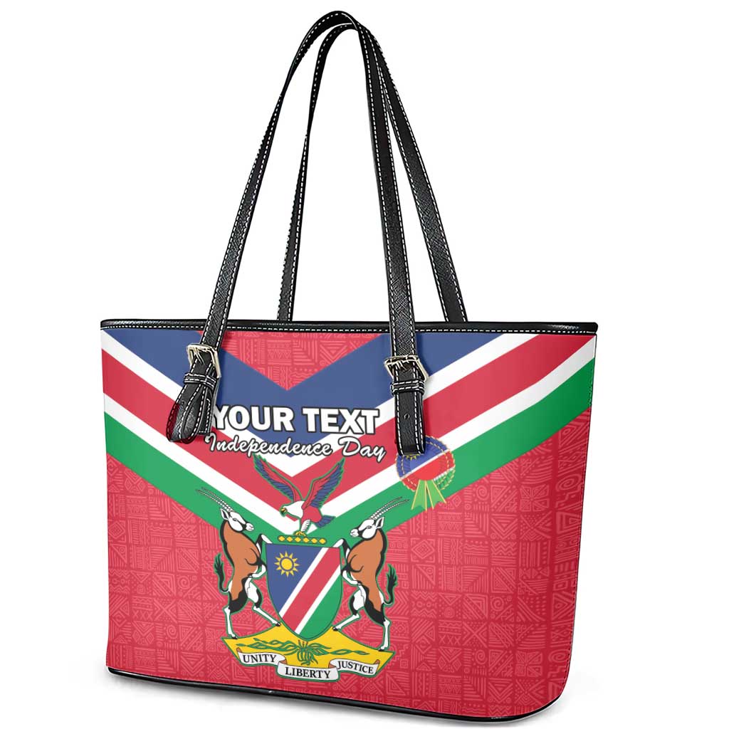 Personalised Namibia Independence Day Leather Tote Bag Coat Of Arms With Flag Map - Wonder Print Shop