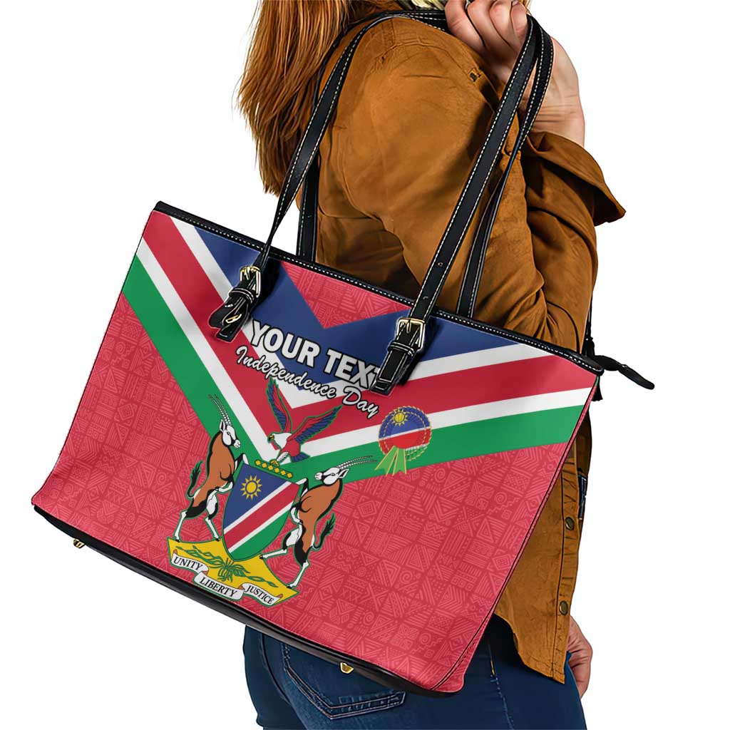 Personalised Namibia Independence Day Leather Tote Bag Coat Of Arms With Flag Map - Wonder Print Shop
