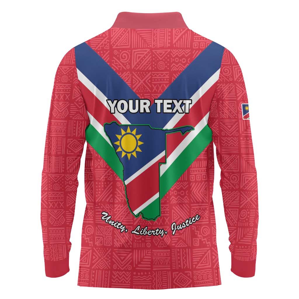 Personalised Namibia Independence Day Long Sleeve Polo Shirt Coat Of Arms With Flag Map - Wonder Print Shop