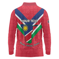 Personalised Namibia Independence Day Long Sleeve Polo Shirt Coat Of Arms With Flag Map - Wonder Print Shop