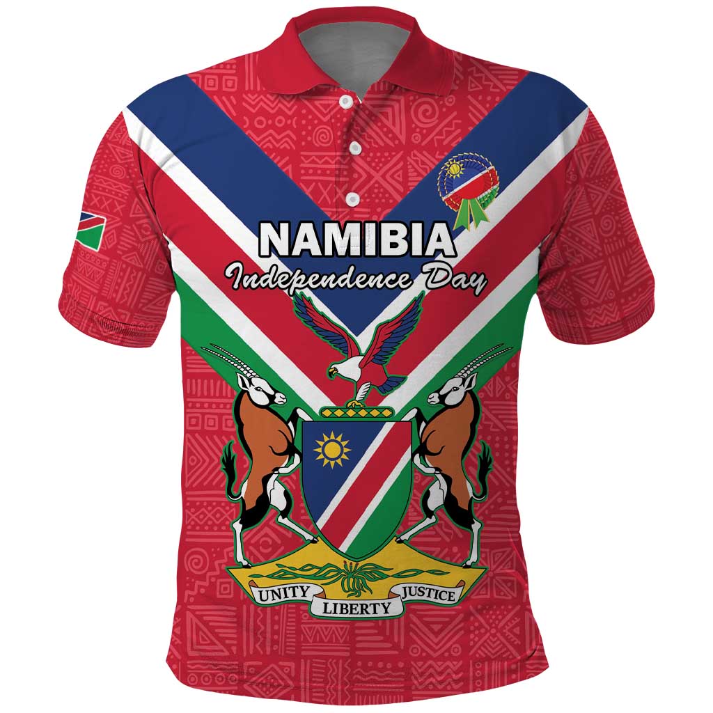 Personalised Namibia Independence Day Polo Shirt Coat Of Arms With Flag Map - Wonder Print Shop
